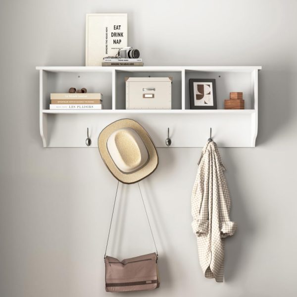 White Entryway Coat Rack With Wooden Shelf